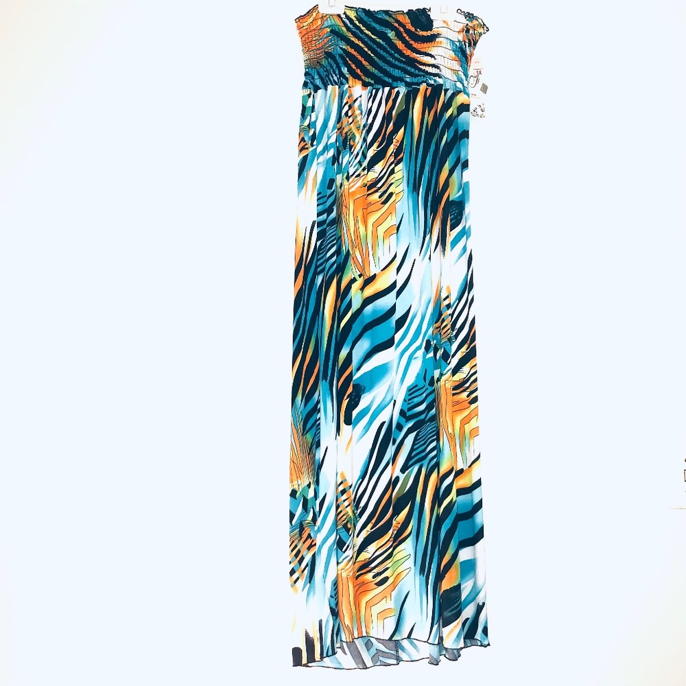 NWT Nana Fashion Blue Orange Tiger Stripe Stretchy Tube Top Maxi Dress Summer 1X